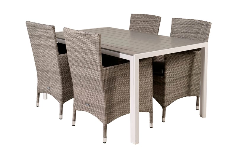 BUITEPOS Matgrupp + 4 KALKFELD Karmstolar Polywood/Vit