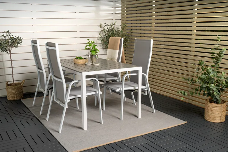 Buitepos Matgrupp inkl 4 Dusternbrook Karmstolar - Polywood/Vit - Utemöbler - Utegrupp - Matgrupper utomhus