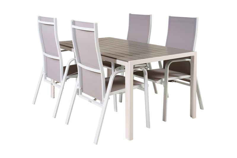 Buitepos Matgrupp inkl 4 Dusternbrook Karmstolar, Polywood/Vit