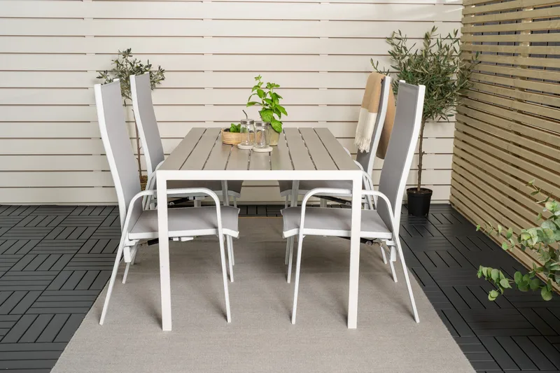 Buitepos Matgrupp inkl 4 Dusternbrook Karmstolar - Polywood/Vit - Utemöbler - Utegrupp - Matgrupper utomhus