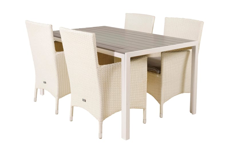 Buitepos Matgrupp inkl 4 Kalkfeld Karmstolar, Polywood/Vit