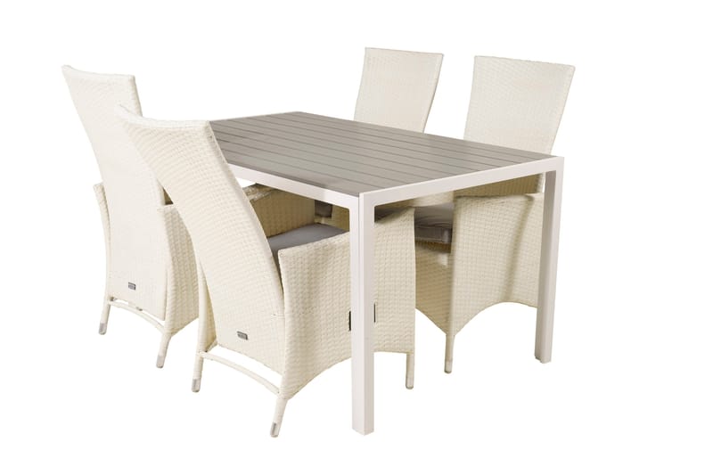 Buitepos Matgrupp inkl 4 Kasika Karmstolar - Polywood/Vit - Utemöbler - Utegrupp - Matgrupper utomhus