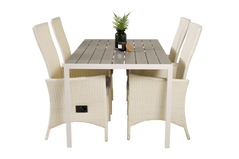 Buitepos Matgrupp inkl 4 Kasika Karmstolar - Polywood/Vit - Utemöbler - Utegrupp - Matgrupper utomhus
