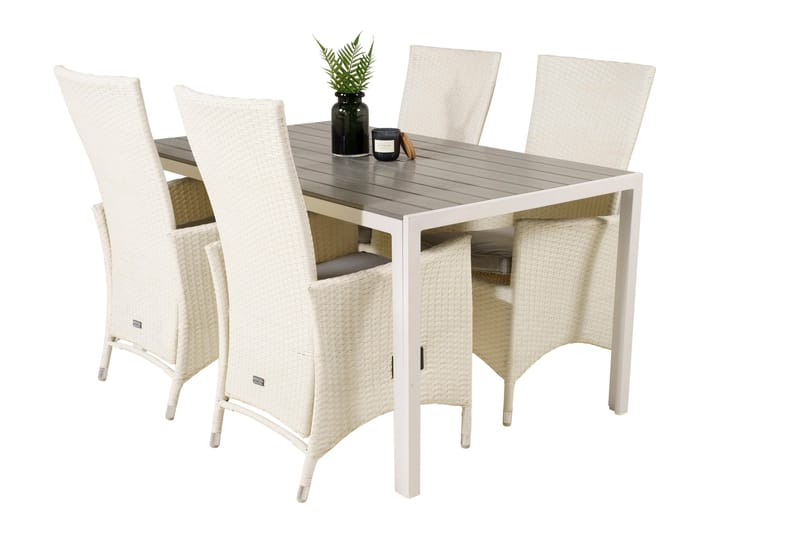 Buitepos Matgrupp inkl 4 Kasika Karmstolar - Polywood/Vit - Utemöbler - Utegrupp - Matgrupper utomhus