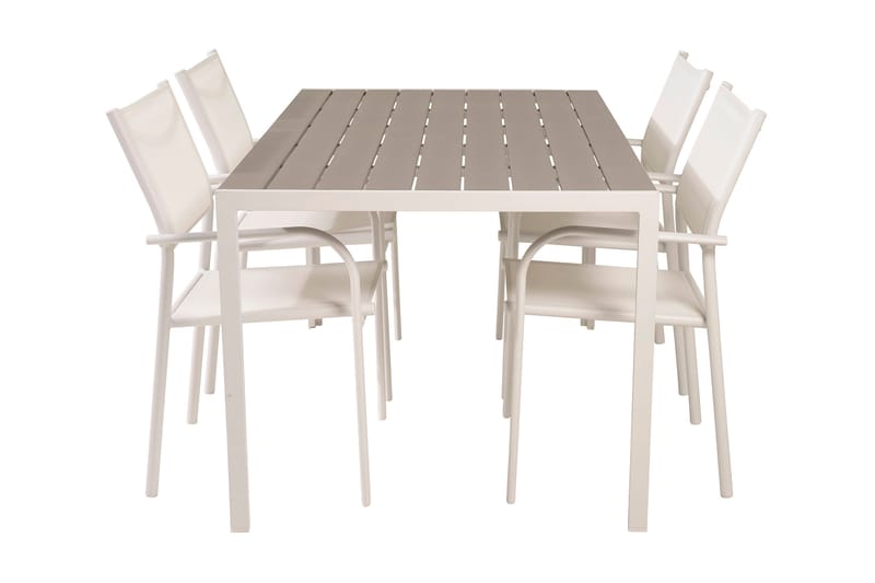 Buitepos Matgrupp inkl 4 Langstrand Karmstolar - Polywood/Vit - Utemöbler - Utegrupp - Matgrupper utomhus
