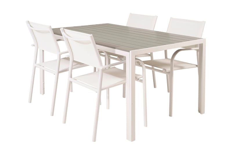 Buitepos Matgrupp inkl 4 Langstrand Karmstolar, Polywood/Vit