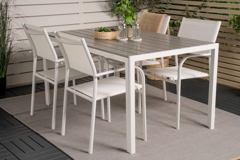 Buitepos Matgrupp inkl 4 Langstrand Karmstolar - Polywood/Vit - Utemöbler - Utegrupp - Matgrupper utomhus