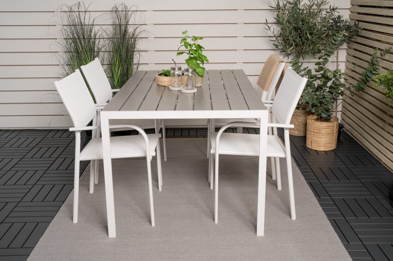Buitepos Matgrupp inkl 4 Langstrand Karmstolar - Polywood/Vit - Utemöbler - Utegrupp - Matgrupper utomhus