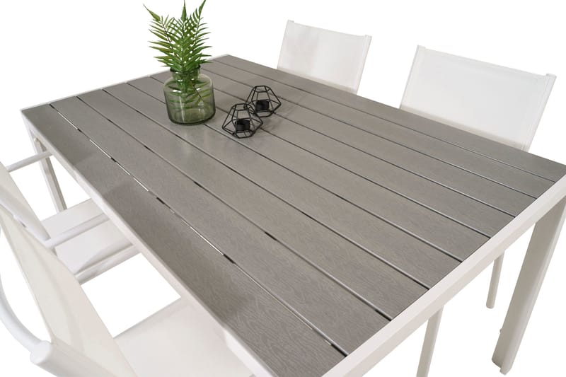 Buitepos Matgrupp inkl 4 Langstrand Karmstolar - Polywood/Vit - Utemöbler - Utegrupp - Matgrupper utomhus