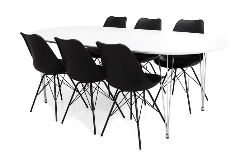 CADI Bord + 6 ZENIT Stolar Vit/Svart - Matgrupp & matbord med stolar