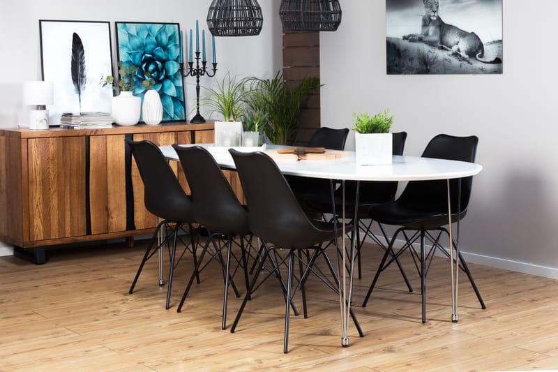 CADI Bord + 6 ZENIT Stolar Vit/Svart - Möbler - Matplats - Matgrupp & matbord med stolar