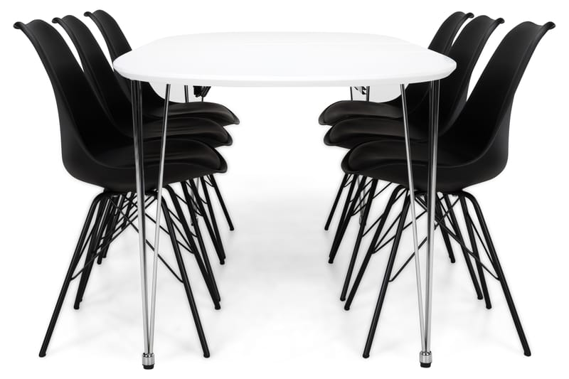 CADI Bord + 6 ZENIT Stolar Vit/Svart - Matgrupp & matbord med stolar