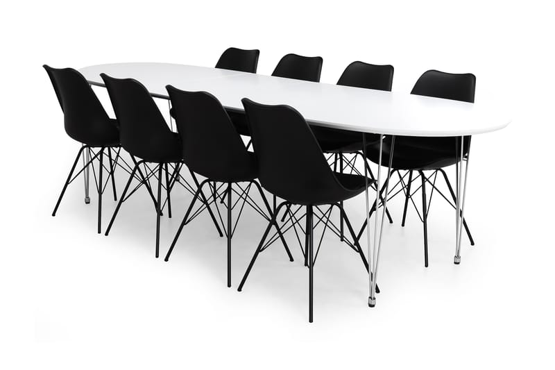 CADI Bord + 8 ZENIT stolar Vit/Svart - Matgrupp & matbord med stolar