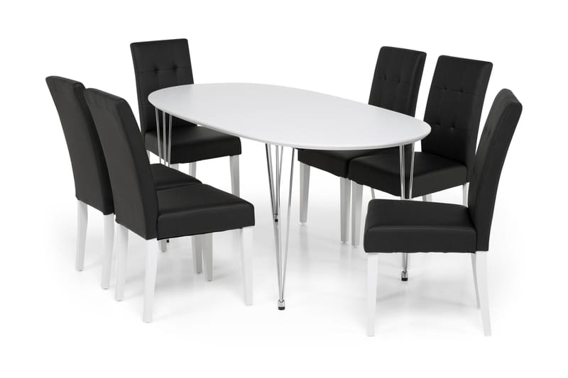 CADI Matbord 180 Vit + 6 STILO Stol Svart - Möbler - Matplats - Matgrupp & matbord med stolar