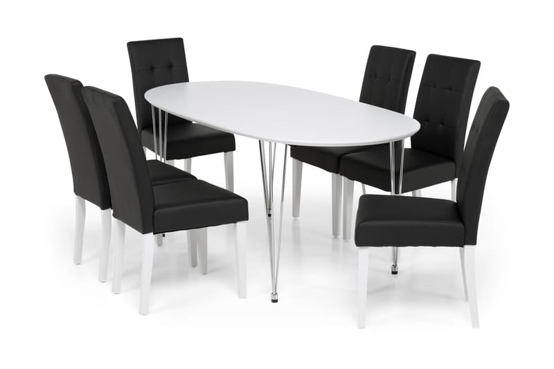 CADI Matbord 180 Vit + 6 STILO Stol Svart - Matgrupp & matbord med stolar