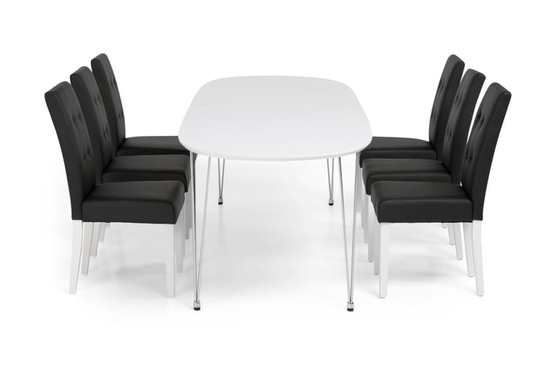 CADI Matbord 180 Vit + 6 STILO Stol Svart - Matgrupp & matbord med stolar
