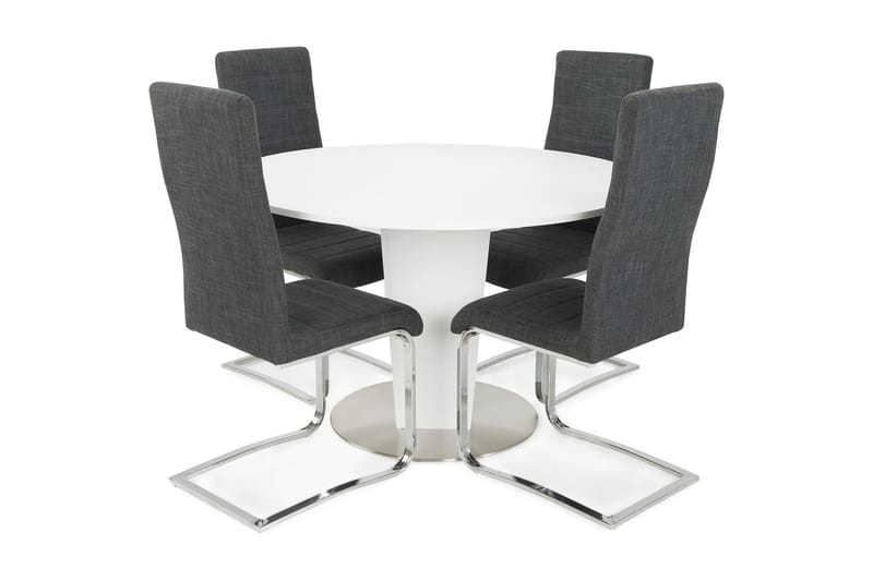 CALLIE Matbord 120 Vit + 4 SALA Stolar Ljusgrå - Matgrupp & matbord med stolar