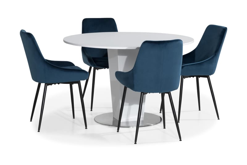 CALLIE Matbord 120 Vit + 4 VIKEN Stol Blå - Matgrupp & matbord med stolar