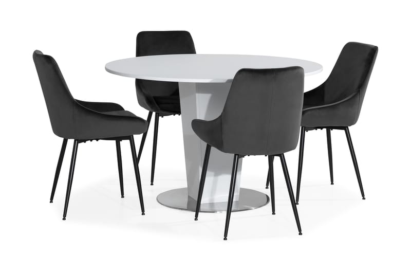 CALLIE Matbord 120 Vit + 4 VIKEN Stol Grå - Matgrupp & matbord med stolar