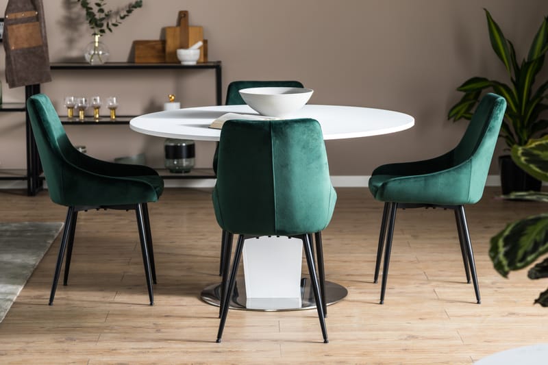 CALLIE Matbord 120 Vit + 4 VIKEN Stol Grön - Matgrupp & matbord med stolar