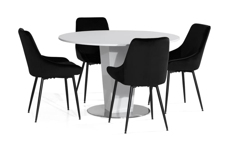 CALLIE Matbord 120 Vit + 4 VIKEN Stol Svart - Matgrupp & matbord med stolar