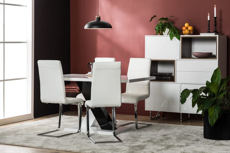 Cesi Matgrupp 140 cm med 4 Cibus Stol - Vit/Svart/Svart PU/Krom - Möbler - Matplats - Matgrupp & matbord med stolar