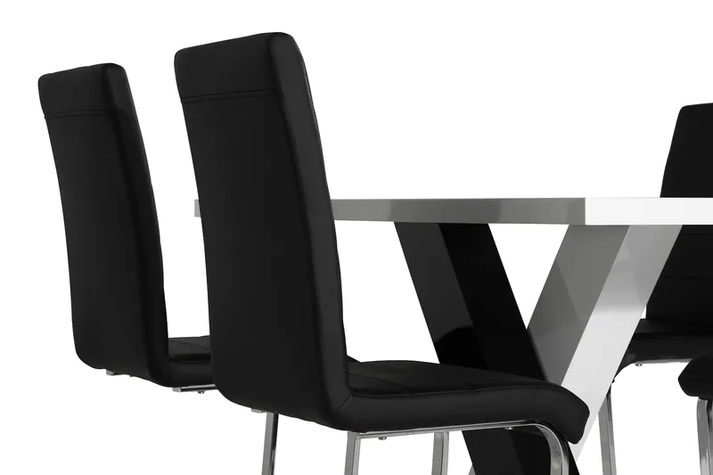 Cesi Matgrupp 140 cm med 4 Cibus Stol - Vit/Svart/Svart PU/Krom - Möbler - Matplats - Matgrupp & matbord med stolar