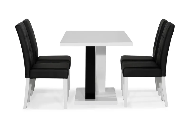 Cesi Matgrupp 140 cm med 4 Viktor Stol - Vit/Svart/Svart PU - Möbler - Matplats - Matgrupp & matbord med stolar