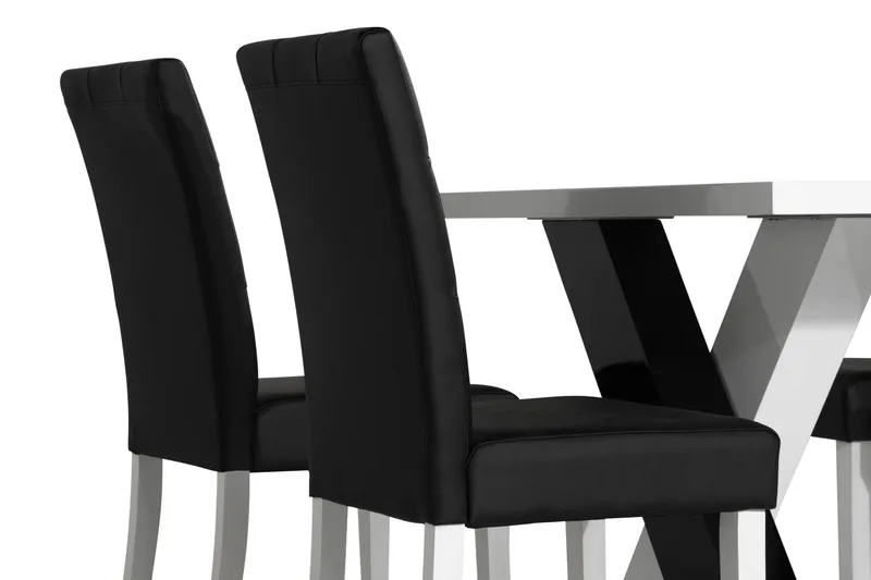 Cesi Matgrupp 140 cm med 4 Viktor Stol - Vit/Svart/Svart PU - Möbler - Matplats - Matgrupp & matbord med stolar