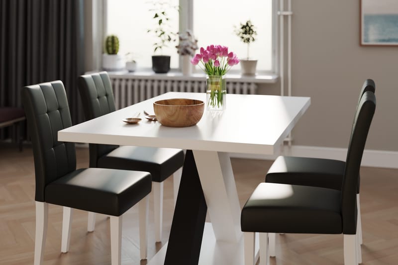 Cesi Matgrupp 140 cm med 4 Viktor Stol - Vit/Svart/Svart PU - Möbler - Matplats - Matgrupp & matbord med stolar