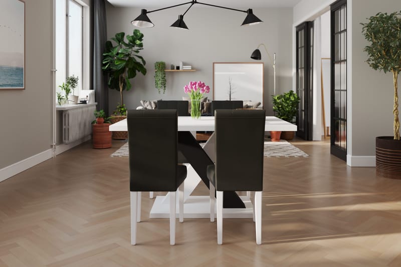 Cesi Matgrupp 140 cm med 4 Viktor Stol - Vit/Svart/Svart PU - Möbler - Matplats - Matgrupp & matbord med stolar