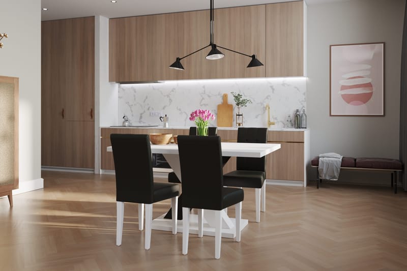 Cesi Matgrupp 140 cm med 4 Viktor Stol - Vit/Svart/Svart PU - Möbler - Matplats - Matgrupp & matbord med stolar
