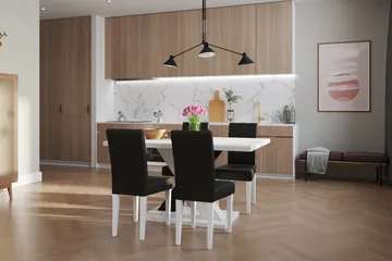 Cesi Matgrupp 140 cm med 4 Viktor Stol - Vit/Svart/Svart PU - Möbler - Matplats - Matgrupp & matbord med stolar