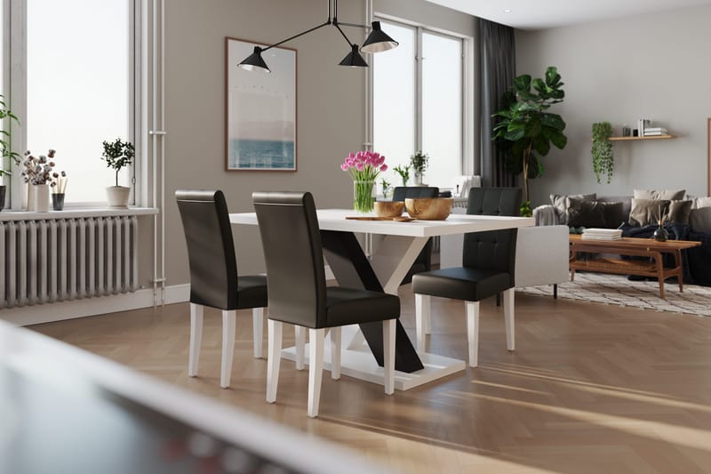 Cesi Matgrupp 140 cm med 4 Viktor Stol - Vit/Svart/Svart PU - Möbler - Matplats - Matgrupp & matbord med stolar