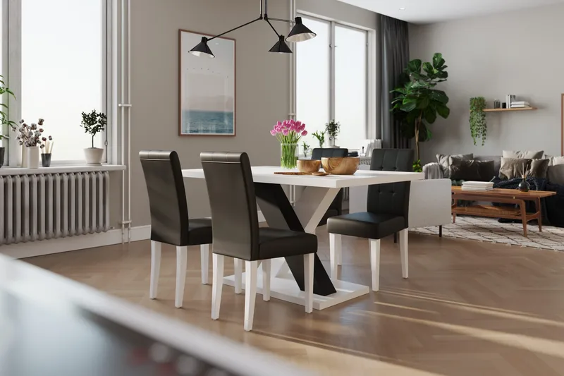 Cesi Matgrupp 140 cm med 4 Viktor Stol - Vit/Svart/Svart PU - Möbler - Matplats - Matgrupp & matbord med stolar