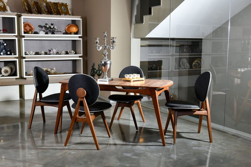 Charbel Matgrupp 160 cm med 4 matstolar - Valnöt/Antracit - Möbler - Matplats - Matgrupp & matbord med stolar