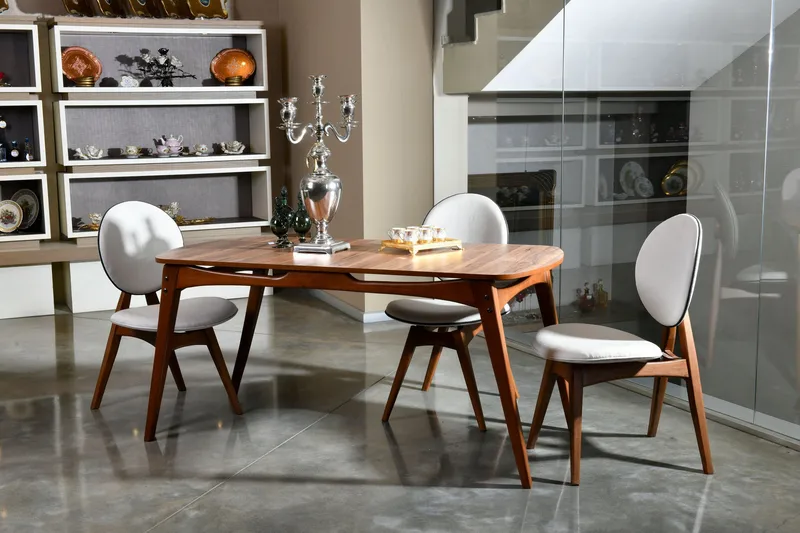 Charbel Matgrupp 160 cm med 4 matstolar - Valnöt/Cream - Möbler - Matplats - Matgrupp & matbord med stolar