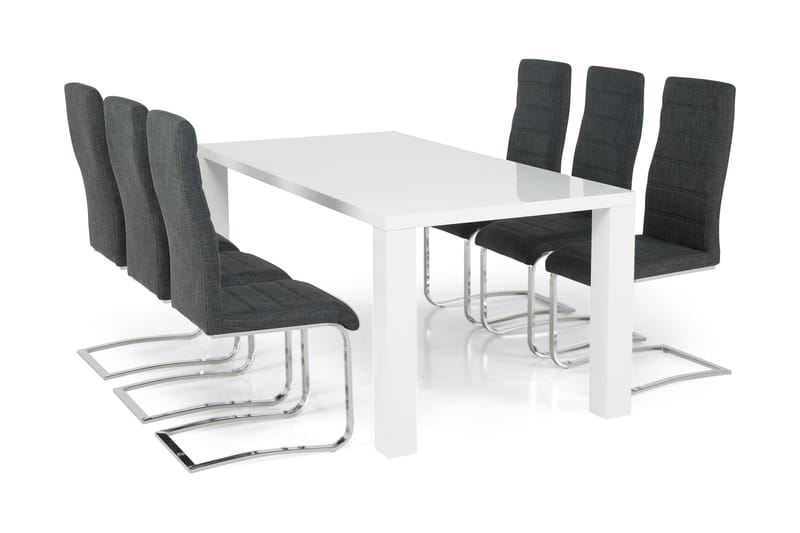 Cibus Matgrupp 180 cm med 6 Cibus Stol, Vit/Mörkgrå