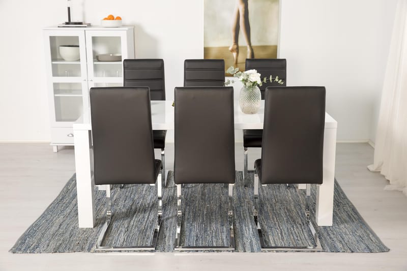 Cibus Matgrupp 180 cm med 6 Stolar - Vit/Svart Konstläder - Möbler - Matplats - Matgrupp & matbord med stolar