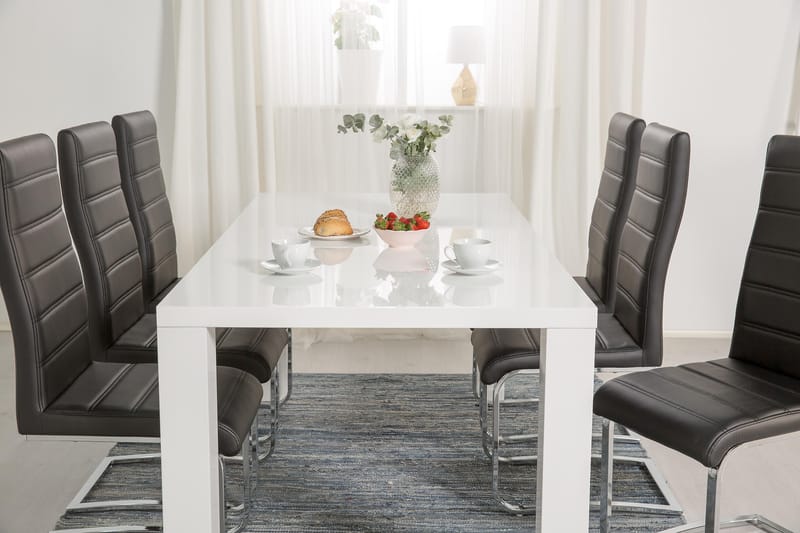 Cibus Matgrupp 180 cm med 6 Stolar - Vit/Svart Konstläder - Möbler - Matplats - Matgrupp & matbord med stolar