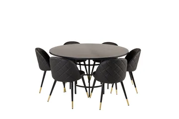 Copenhagen Matgrupp 140 cm Rund med 6 Velvet stolar - Möbler - Matplats - Matgrupp & matbord med stolar