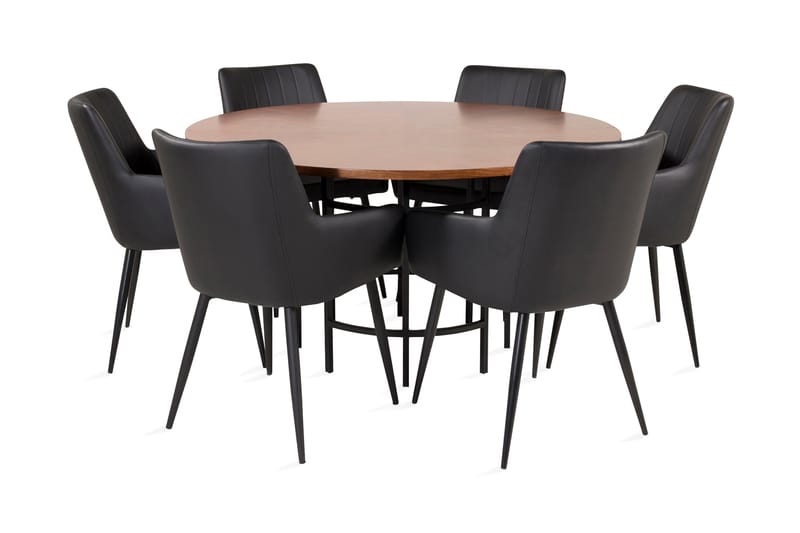 COPENHAGEN Matgrupp + 6 CASPIAN Karmstolar Konstläder Svart - Matgrupp & matbord med stolar
