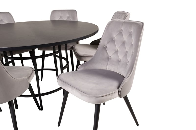 Copenhagen Matgrupp med 6 Valera Lyx Sammetsstolar Svart/Grå - Furniture Fashion - Möbler - Matplats - Matgrupp & matbord med stolar