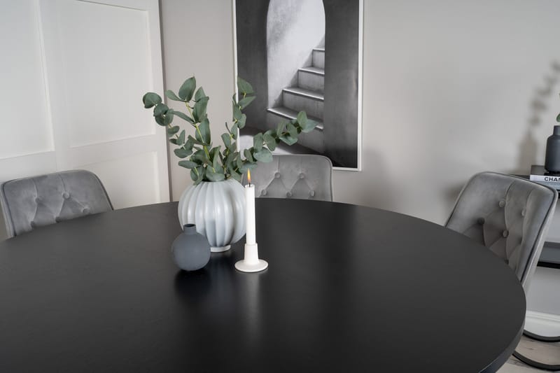 Copenhagen Matgrupp med 6 Valera Lyx Sammetsstolar Svart/Grå - Furniture Fashion - Möbler - Matplats - Matgrupp & matbord med stolar