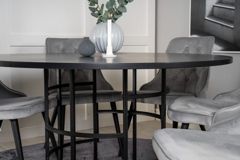 Copenhagen Matgrupp med 6 Valera Lyx Sammetsstolar Svart/Grå - Furniture Fashion - Möbler - Matplats - Matgrupp & matbord med stolar