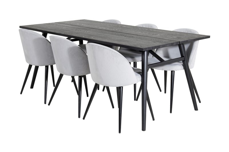 DAGAVID Matbord 195 cm Svart + 6 ALTEA Manchesterstolar Grå - Möbler - Matplats - Matgrupp & matbord med stolar