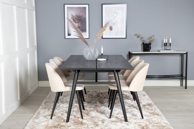 DAGAVID Matbord 195 cm Svart + 6 ALTEA Sammetsstolar Beige - Möbler - Matplats - Matgrupp & matbord med stolar