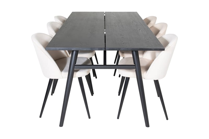 DAGAVID Matbord 195 cm Svart + 6 ALTEA Sammetsstolar Beige - Möbler - Matplats - Matgrupp & matbord med stolar