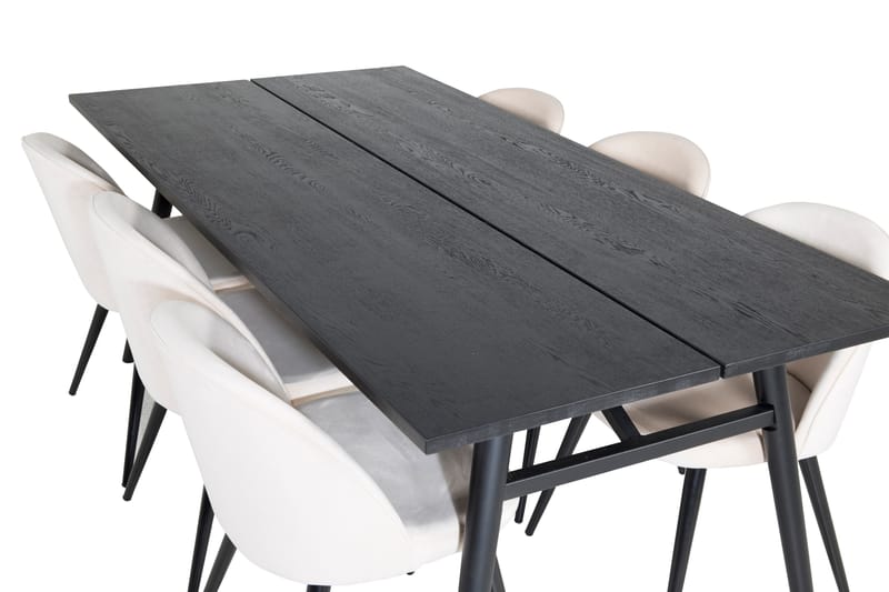 DAGAVID Matbord 195 cm Svart + 6 ALTEA Sammetsstolar Beige - Möbler - Matplats - Matgrupp & matbord med stolar
