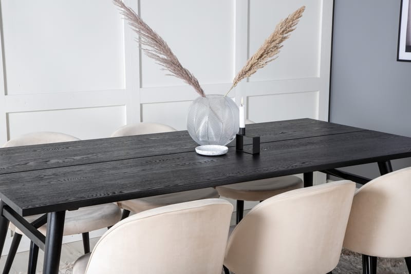 DAGAVID Matbord 195 cm Svart + 6 ALTEA Sammetsstolar Beige - Möbler - Matplats - Matgrupp & matbord med stolar